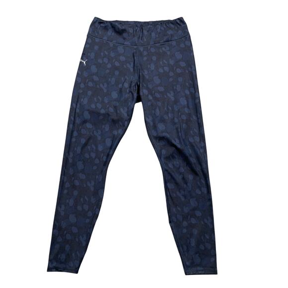 Puma Leggings Womens L Large Navy Leopard Printed Stash Pockets Pull On Active - Picture 1 of 12